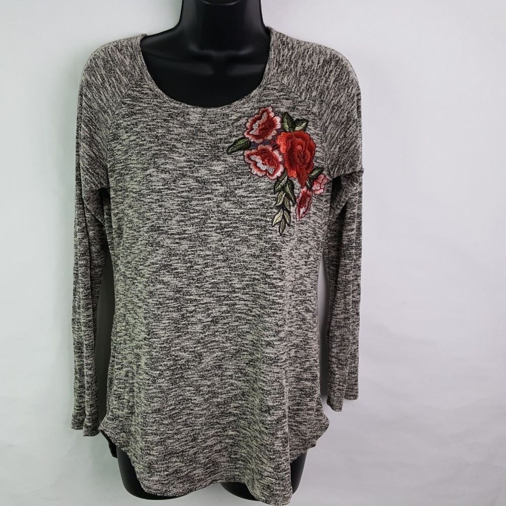 Pen Paper Sweater Marled Embroidered Roses Medium